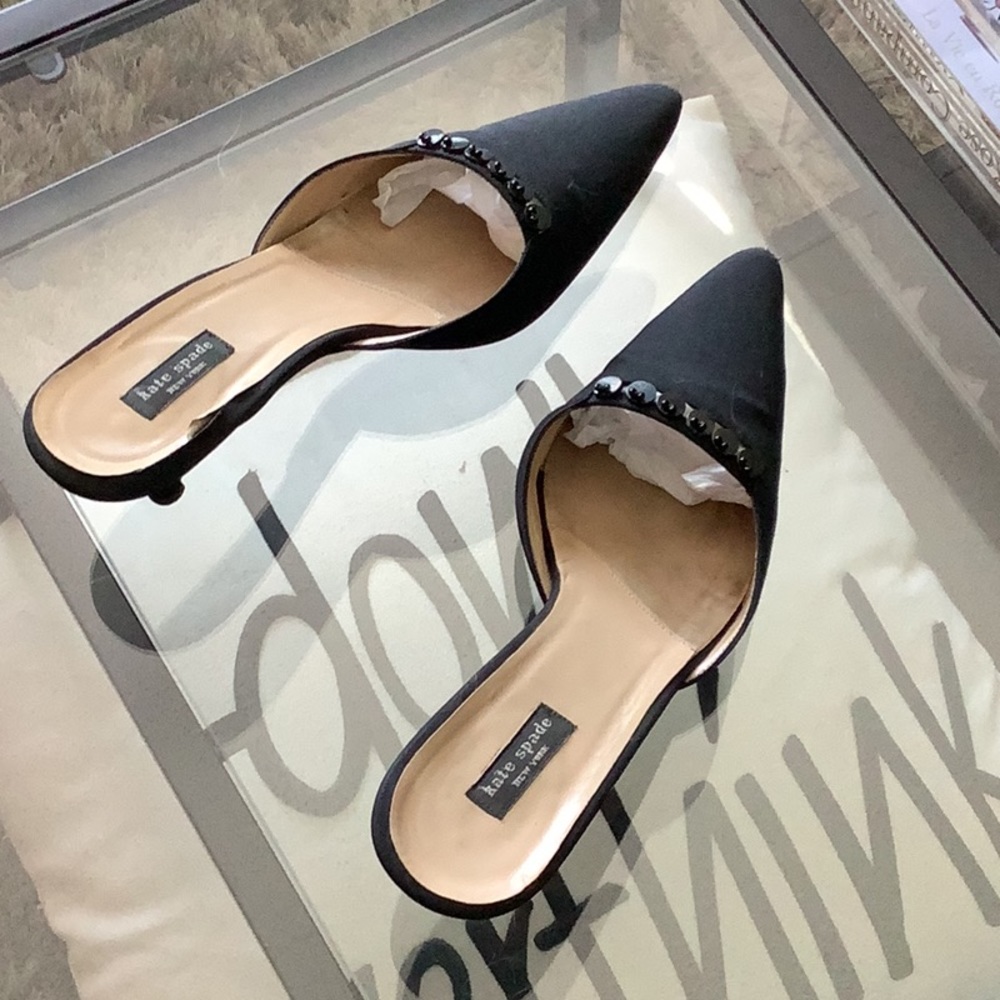 Kate spade kitten heel fabric sandals embellished
